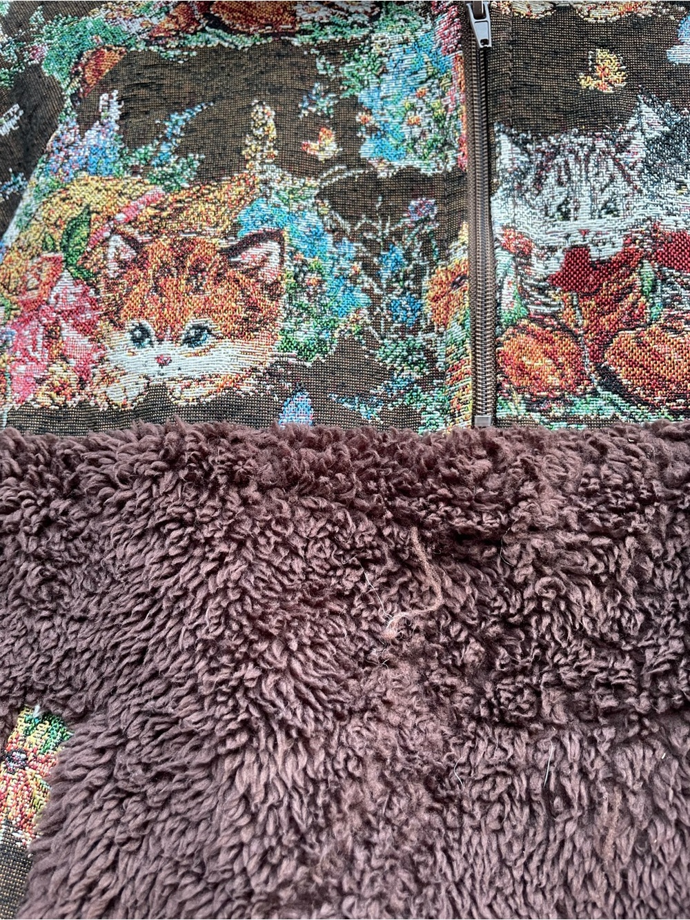 Cider Brown Sherpa Jacket with Floral Cat Print Yoke - Picture 5 of 7